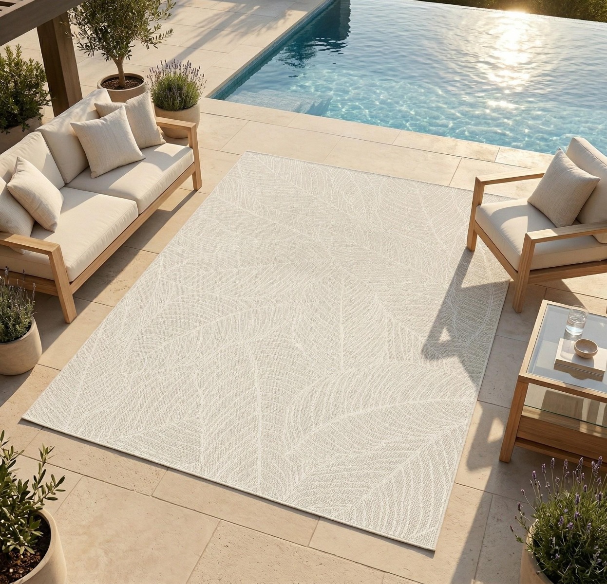 Tapis extérieur intérieur feuilles tissé SUNSHINE LEAVES, THE DECO FACTORY