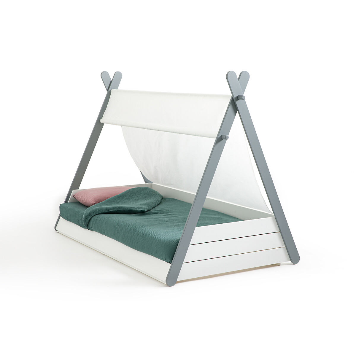 Litera con tobogán, cama de pino macizo con somier de láminas, 90 x 200 cm,  blanco