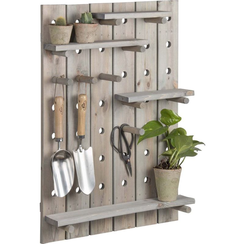 Panneau avec 4 étagères à plantes en pin, JARDINDECO