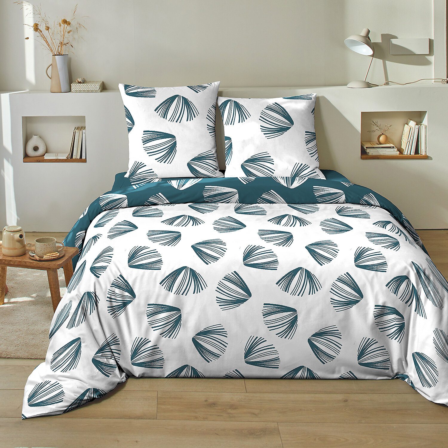 Parure housse de couette coton imprimés, cocki blanc, C DESIGN HOME TEXTILE