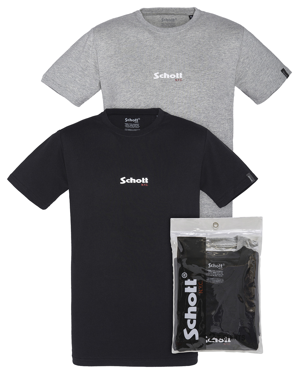 Lot De 2 T-shirt Col Rond Logo Schott, SCHOTT