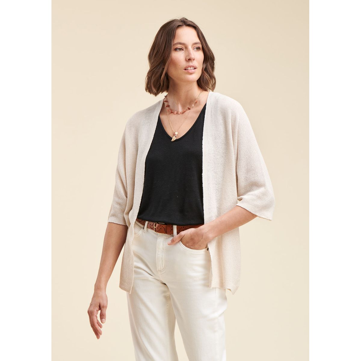 Gilet cru maille fine fluide