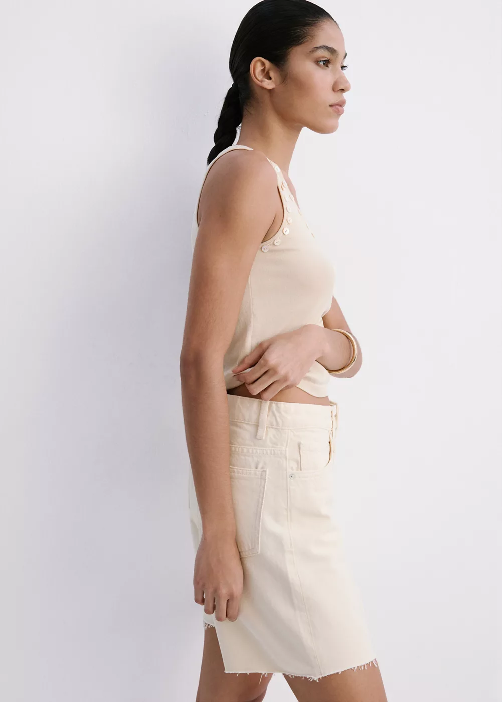 Bermudas en denim coupe droite taille basse, MANGO