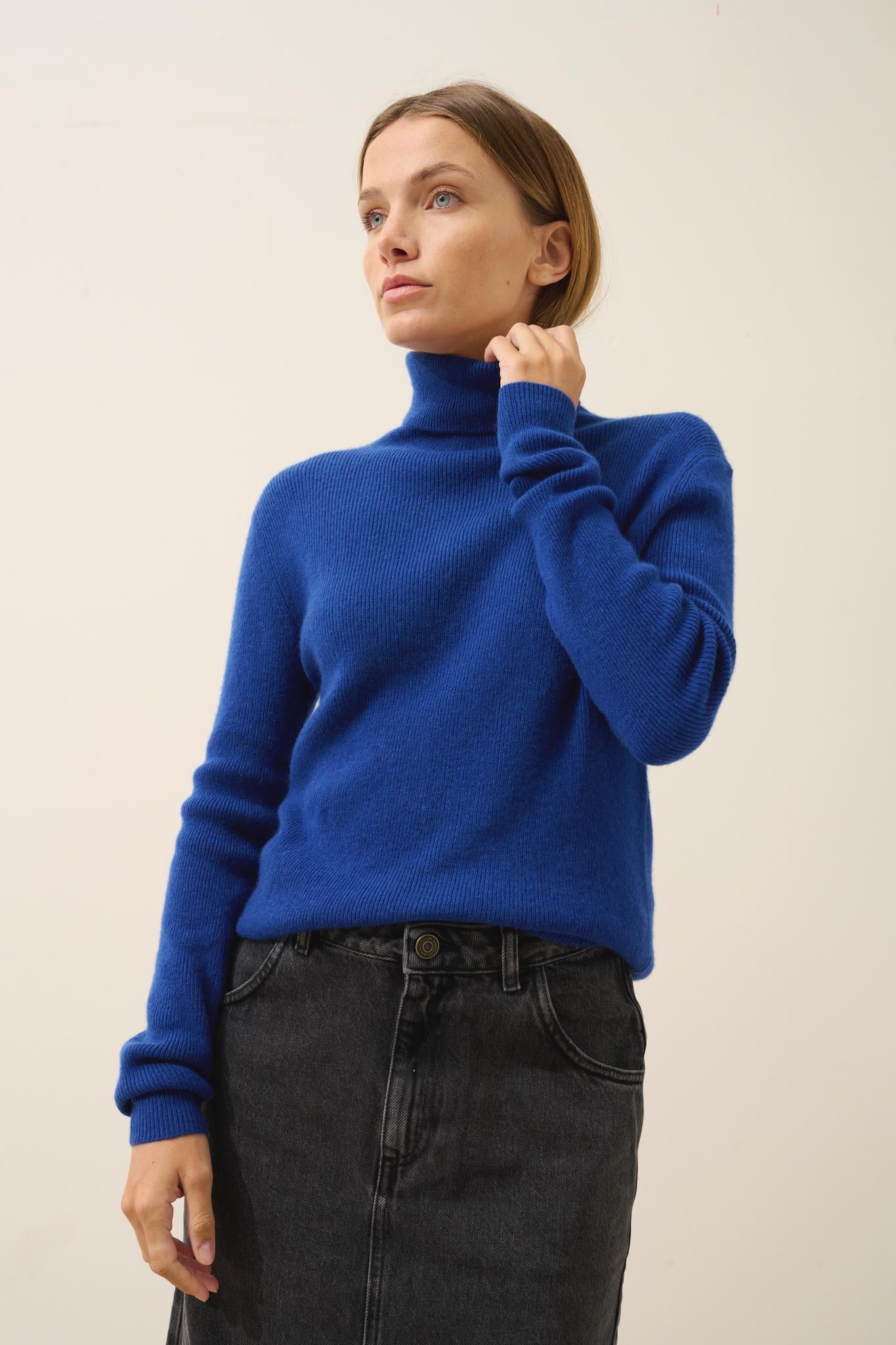 Pull Col Roulé Outremer Lanais, JUST CASHMERE
