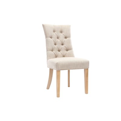 Chaise classique en tissu lin  et bois clair massif VOLTAIRE MILIBOO