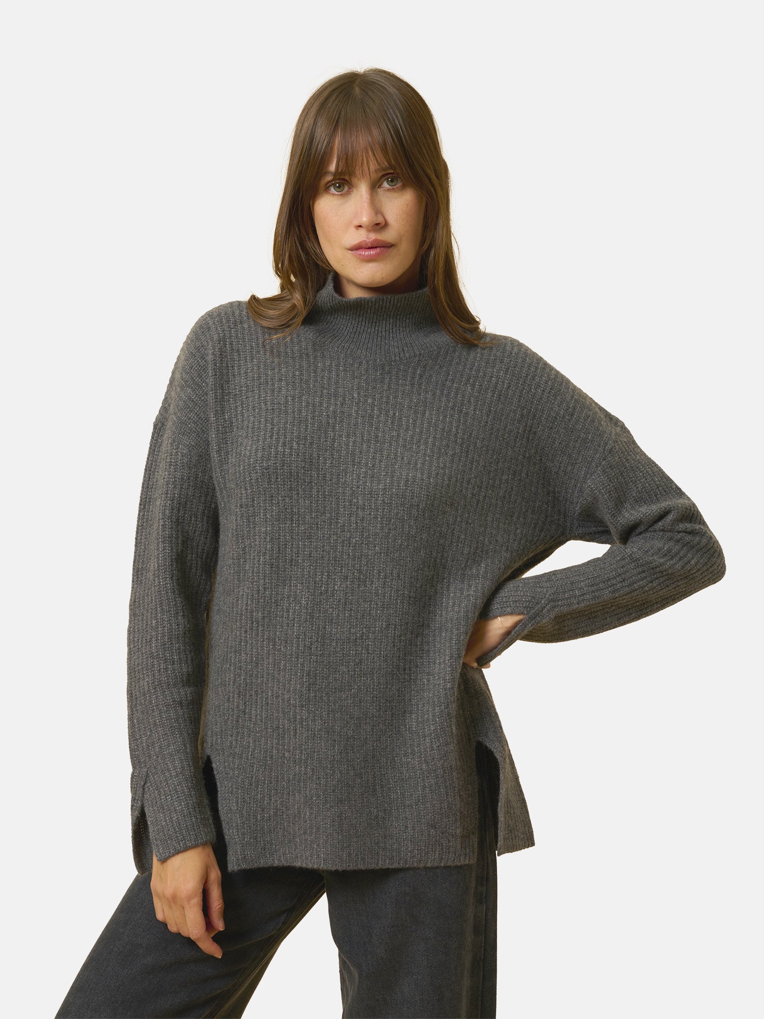 Pull Col Montant 4 Fils Nuage Chiné Romy, JUST CASHMERE