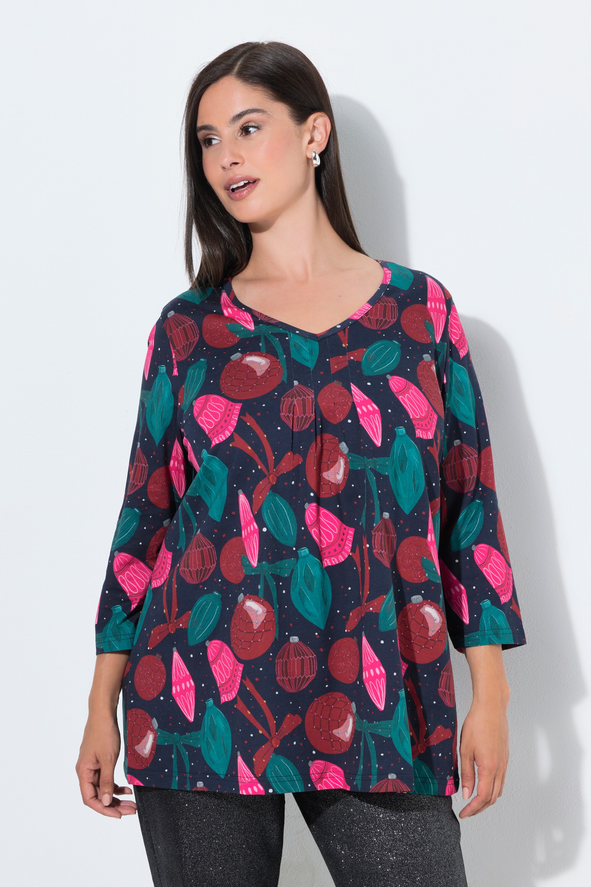 T-shirt de Noël à col en V et manches 3/4, ULLA POPKEN