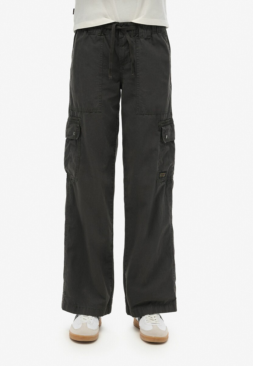 Cotton Utility Trousers with Wide Leg, Low Rise, SUPERDRY