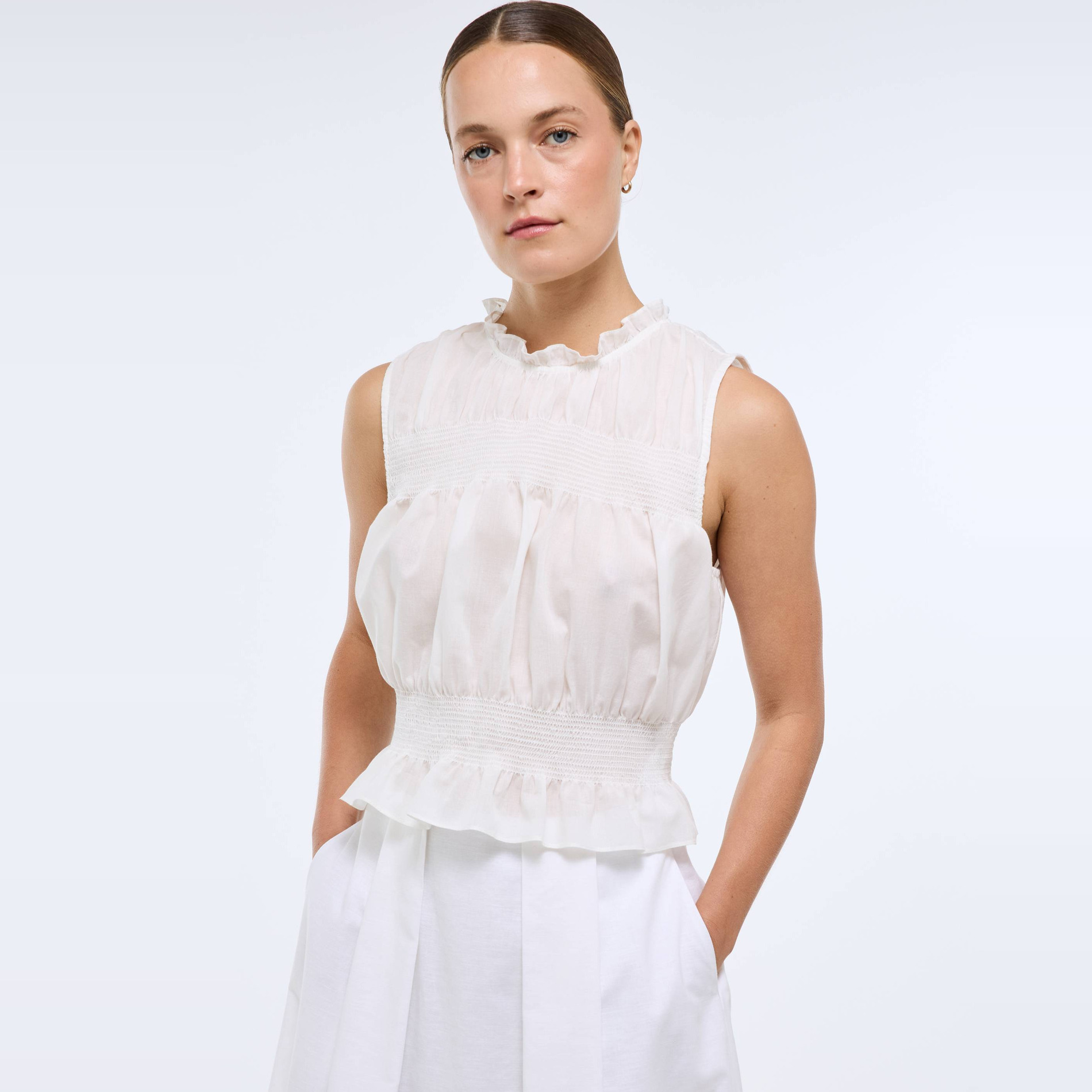 Top sans manches smocké en coton BIO GOTS, MONOPRIX