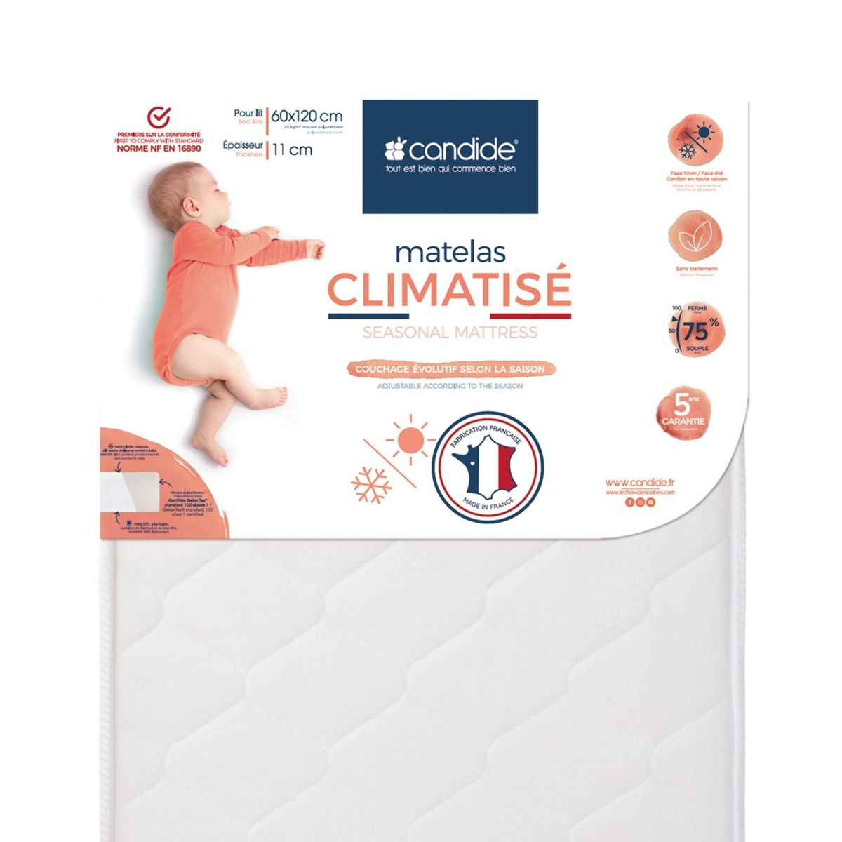 Candide - Plan incliné 15° Organic Coton pour lit bébé 60x120 cm