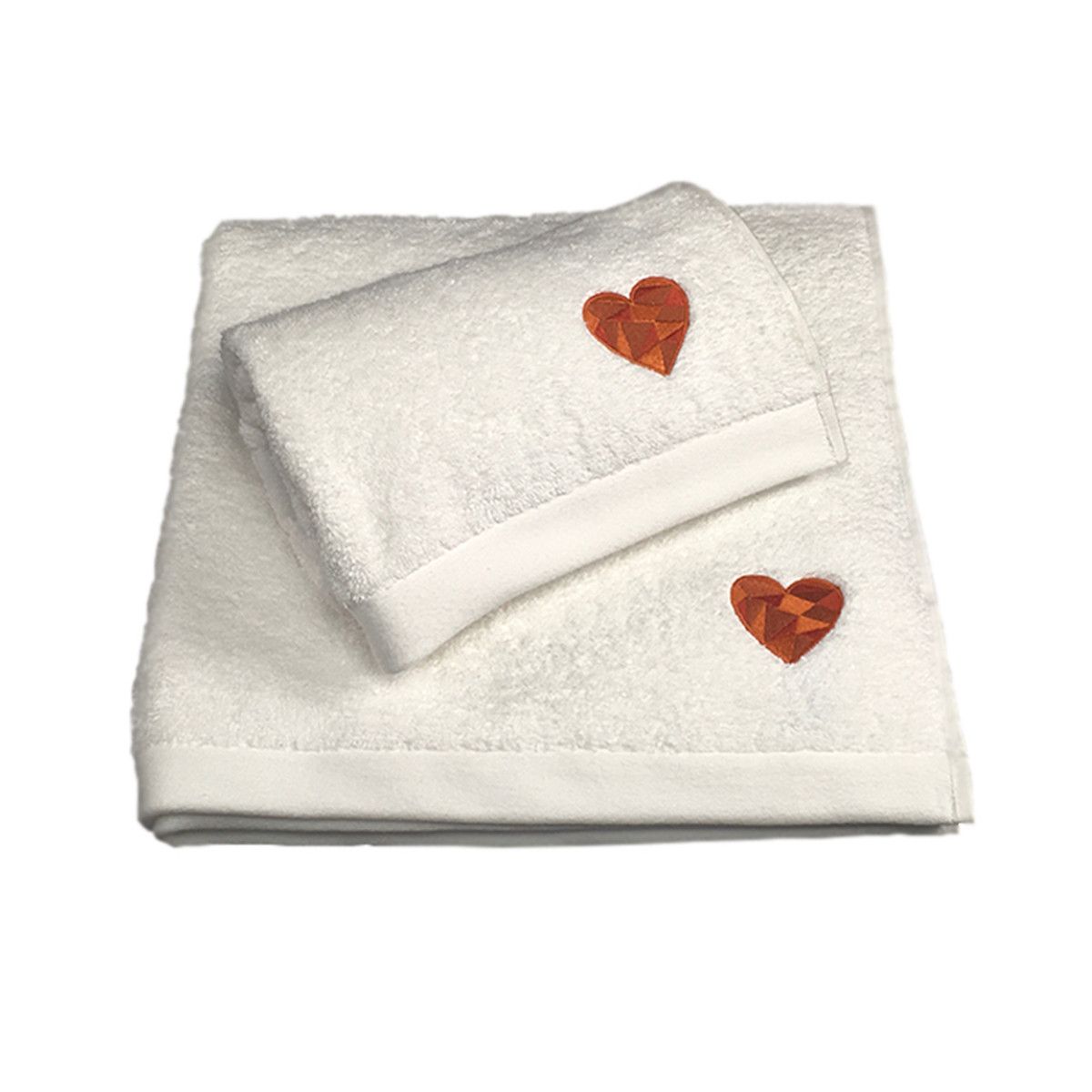 Serviette de bain coton peigné 685g/m2 LOVE Blanc
