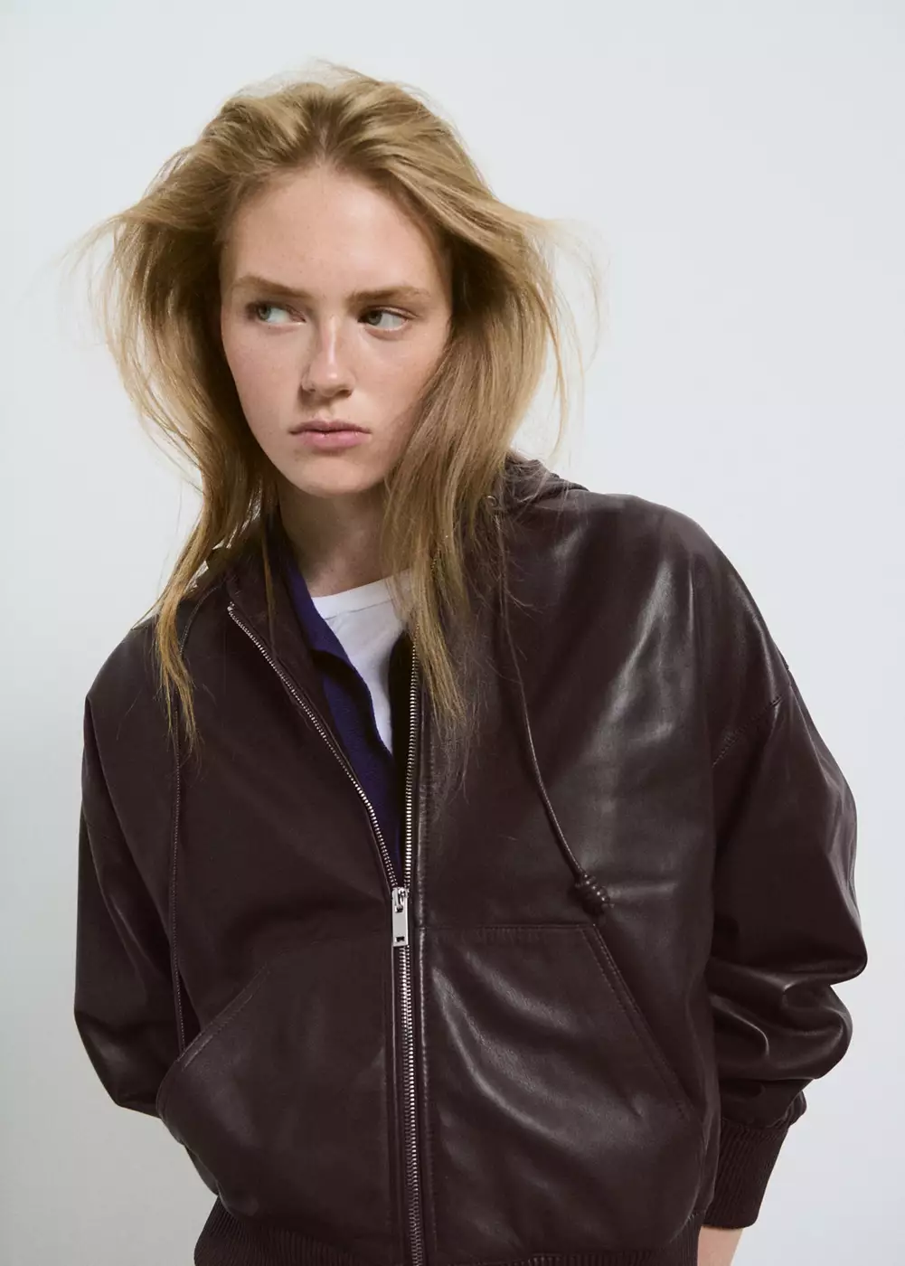 Veste cuir capuche, MANGO