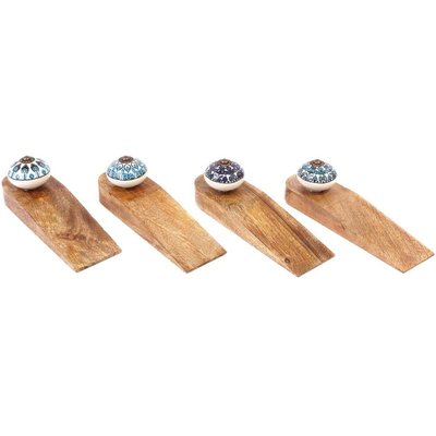 Bloc porte en bois de manguier avec bouton en grès Paon Lot de 4 modèles assortis JARDINDECO