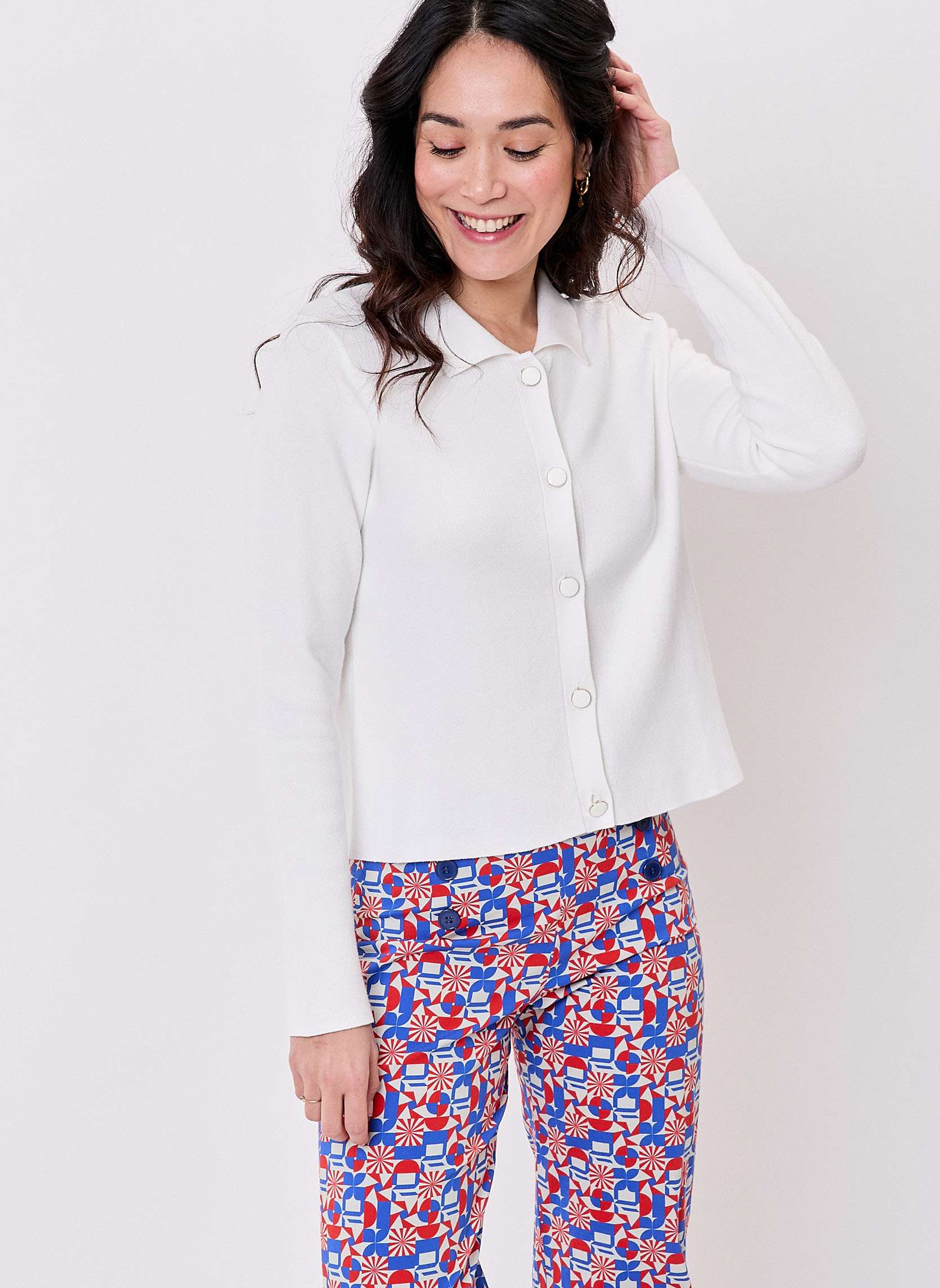 Gilet col polo maille coton droit GALET, PRINCESSE NOMADE