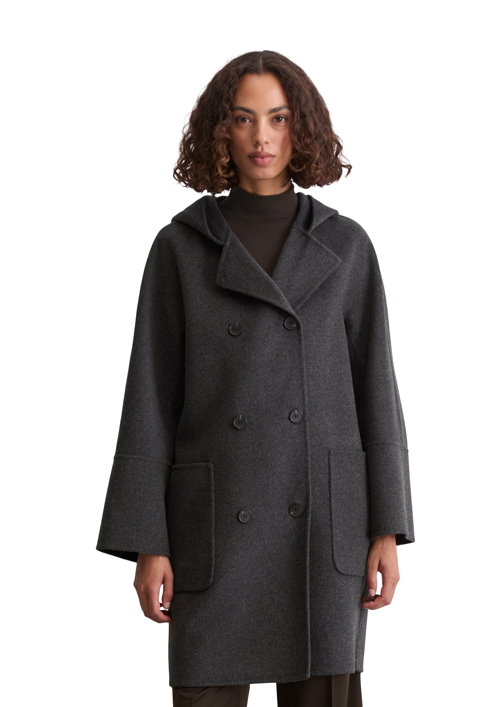 Manteau à capuche relaxed en mélange de laine double face, MARC O'POLO