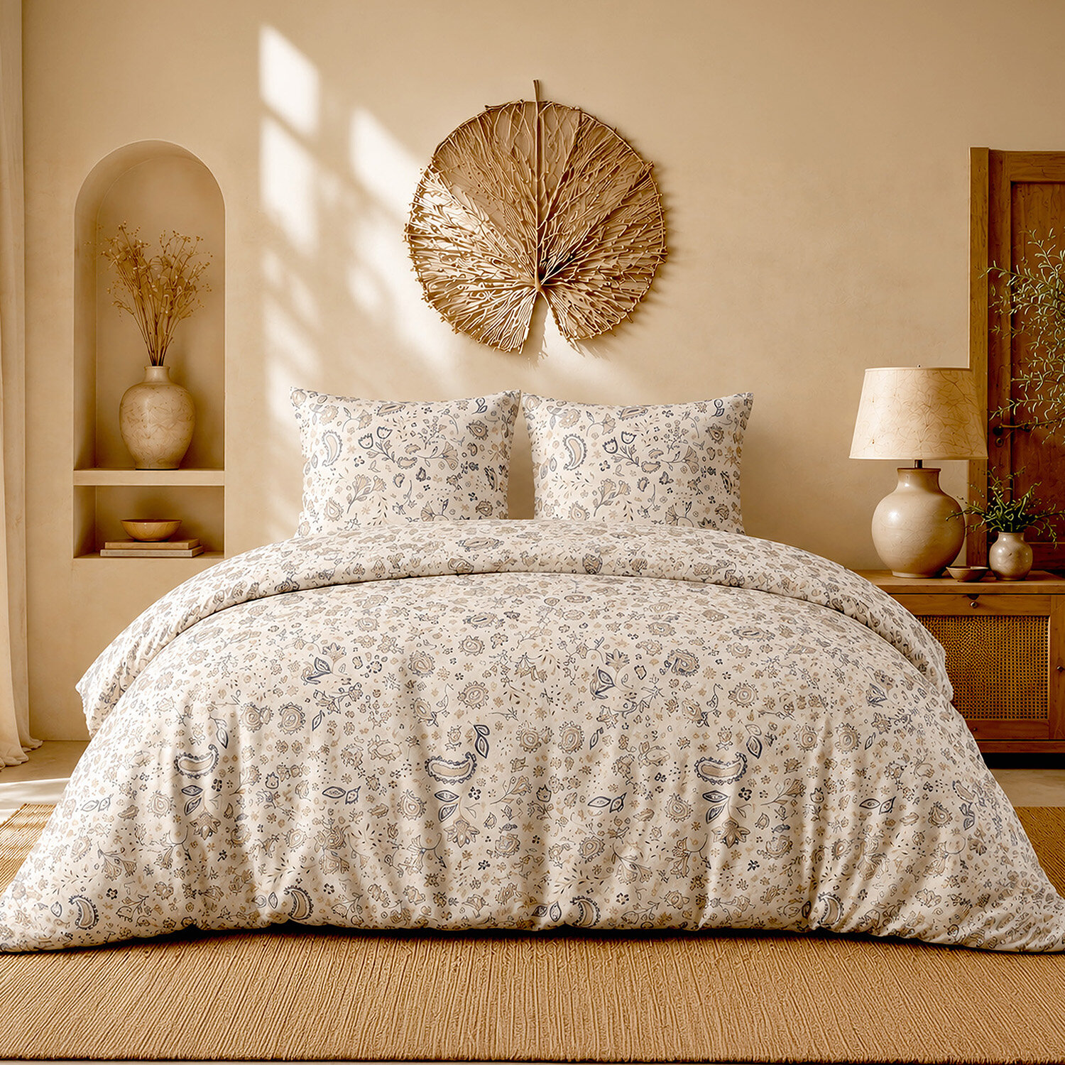 Parure de lit en percale de coton motif cachemire paisley, ISHANI, ATELIER DU COTON