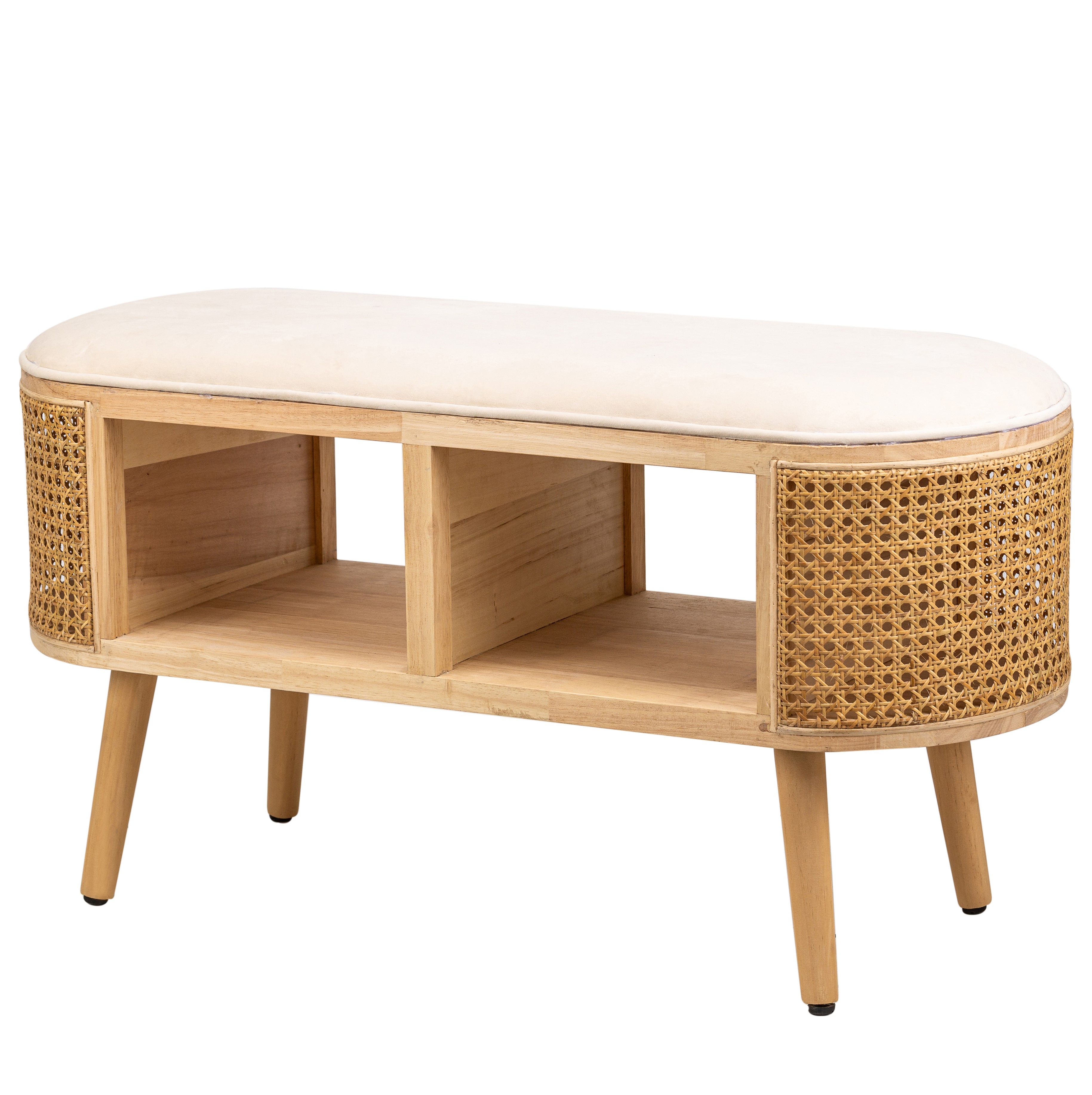 Banc avec rangement, rotin et velours, ISUMI, NORDLYS