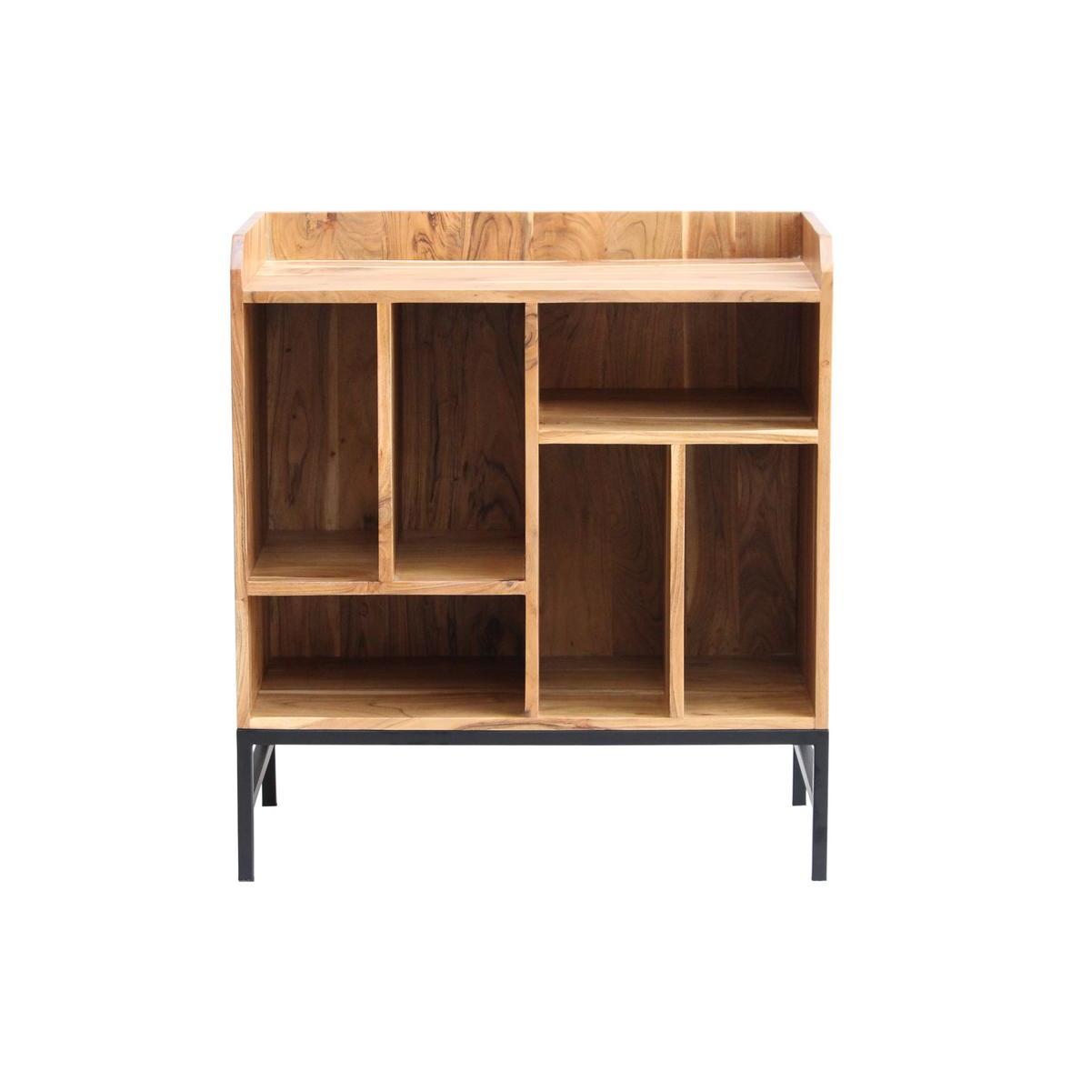 Buffet de rangement vinyles en bois massif et métal noir L76 cm BLUES, MILIBOO