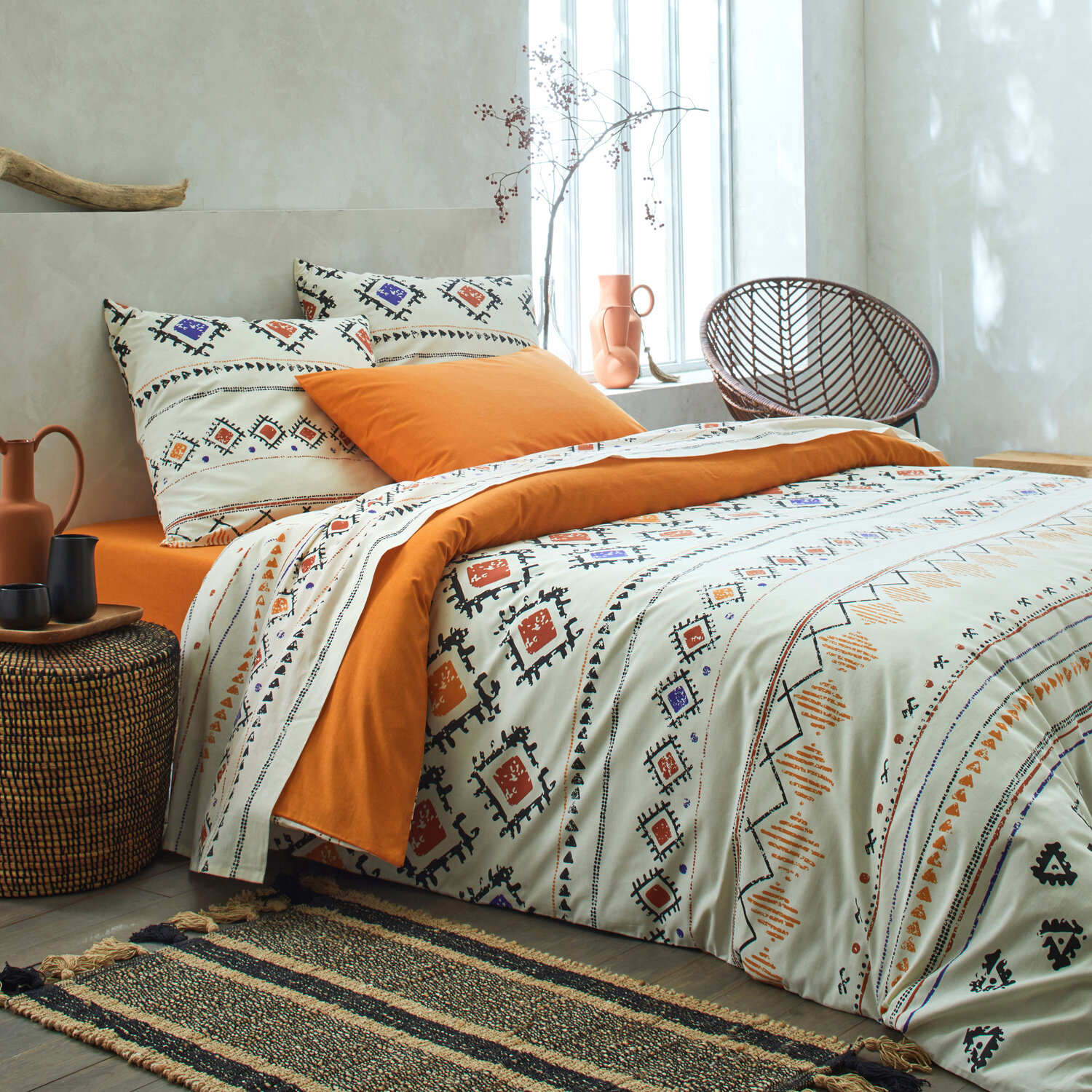 Parure housse de couette en coton imprimée, Cleta multico, C DESIGN HOME TEXTILE