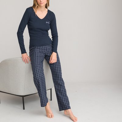 Cotton Pyjamas with Checked Flannelette Bottoms LA REDOUTE COLLECTIONS