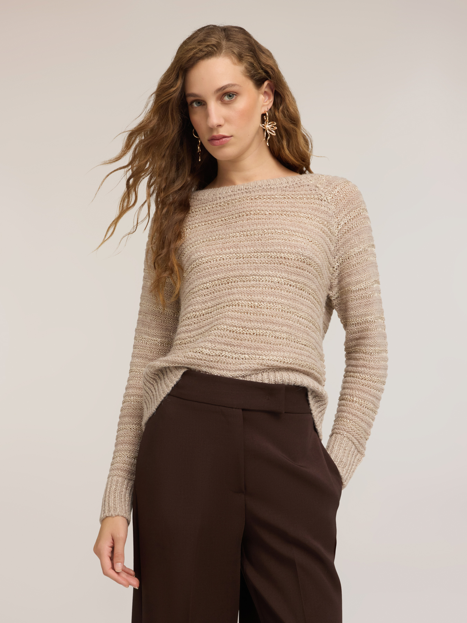 Pull rayé en maille ajourée, MOTIVI