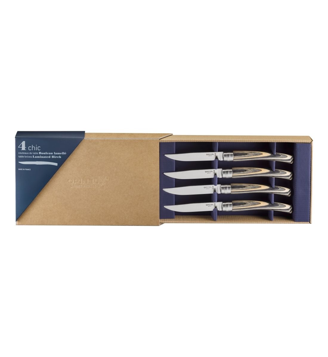 Coffret de 4 couteaux de table bouleau lamellé, OPINEL