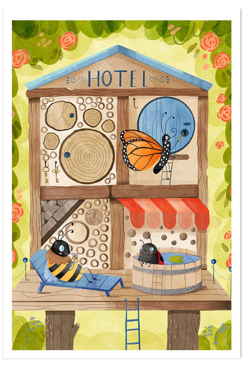 Affiche enfant hôtel pour insectes, HEXOA