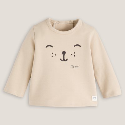 Embroidered Cotton Fleece Sweatshirt with Press-Stud Back LA REDOUTE COLLECTIONS