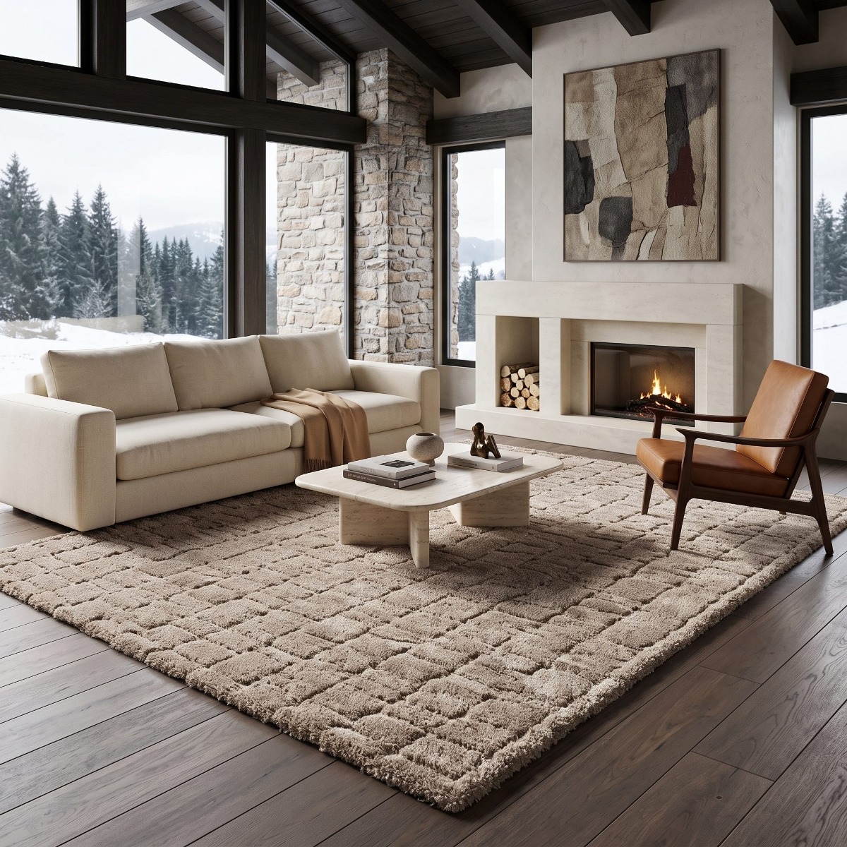 Tapis shaggy doux graphique TRESSAGE, THE DECO FACTORY