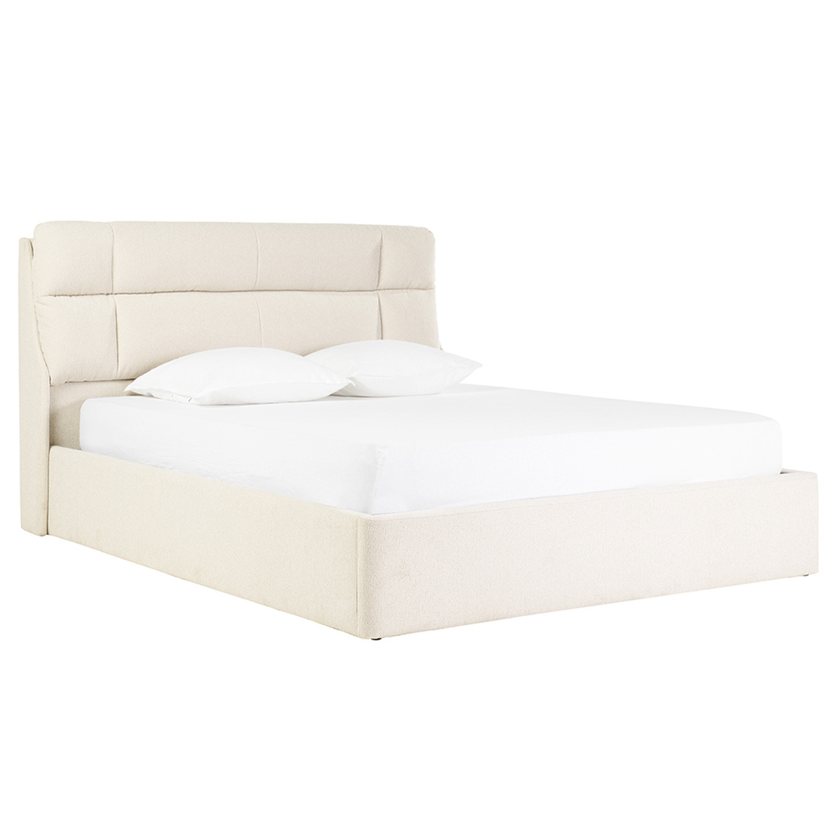 Lit coffre 2 places 160x200 cm en tissu texturé taupe HONO, MILIBOO