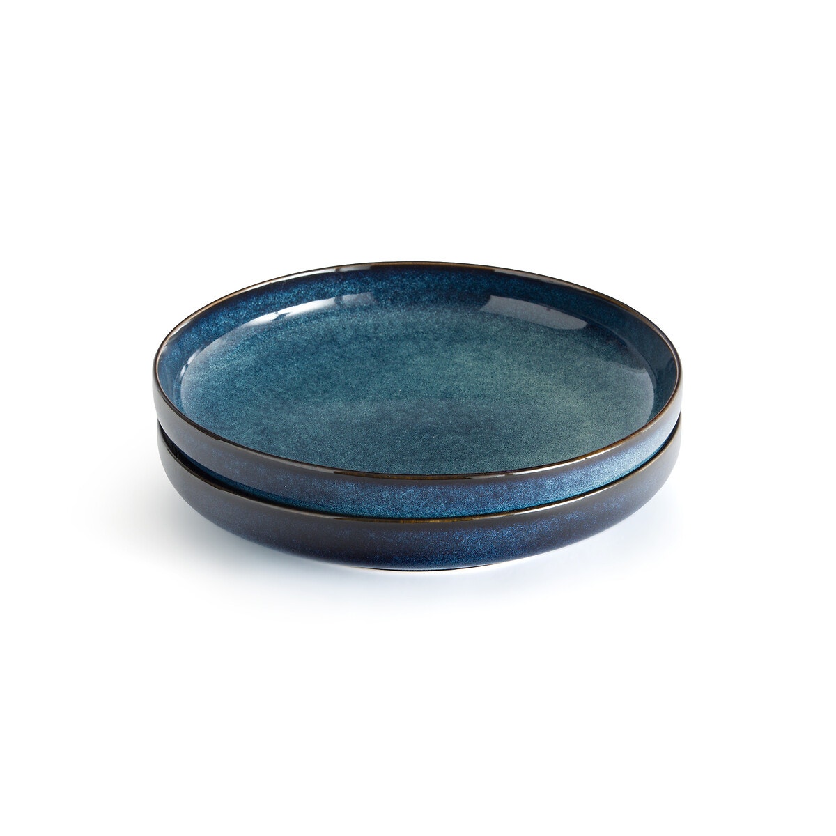 6 Assiettes Creuses En Grès Bleu H&H Teide - Diamètre 16 Cm - Neuf En Emballage
