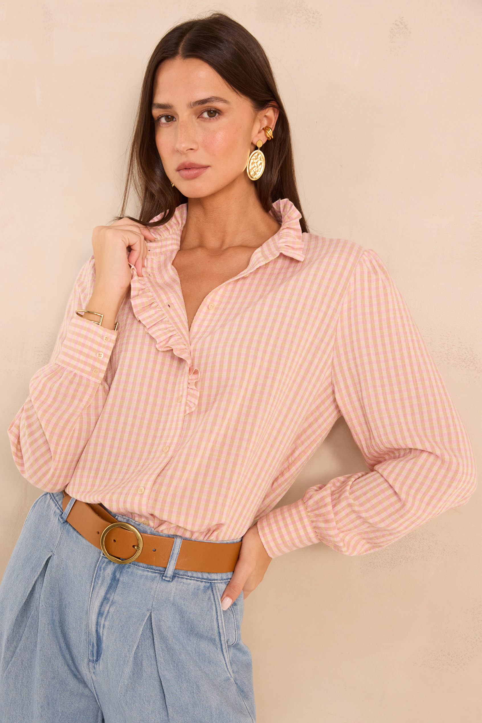 Blouse imprimé vichy à manches longues SALIA, Maison 123