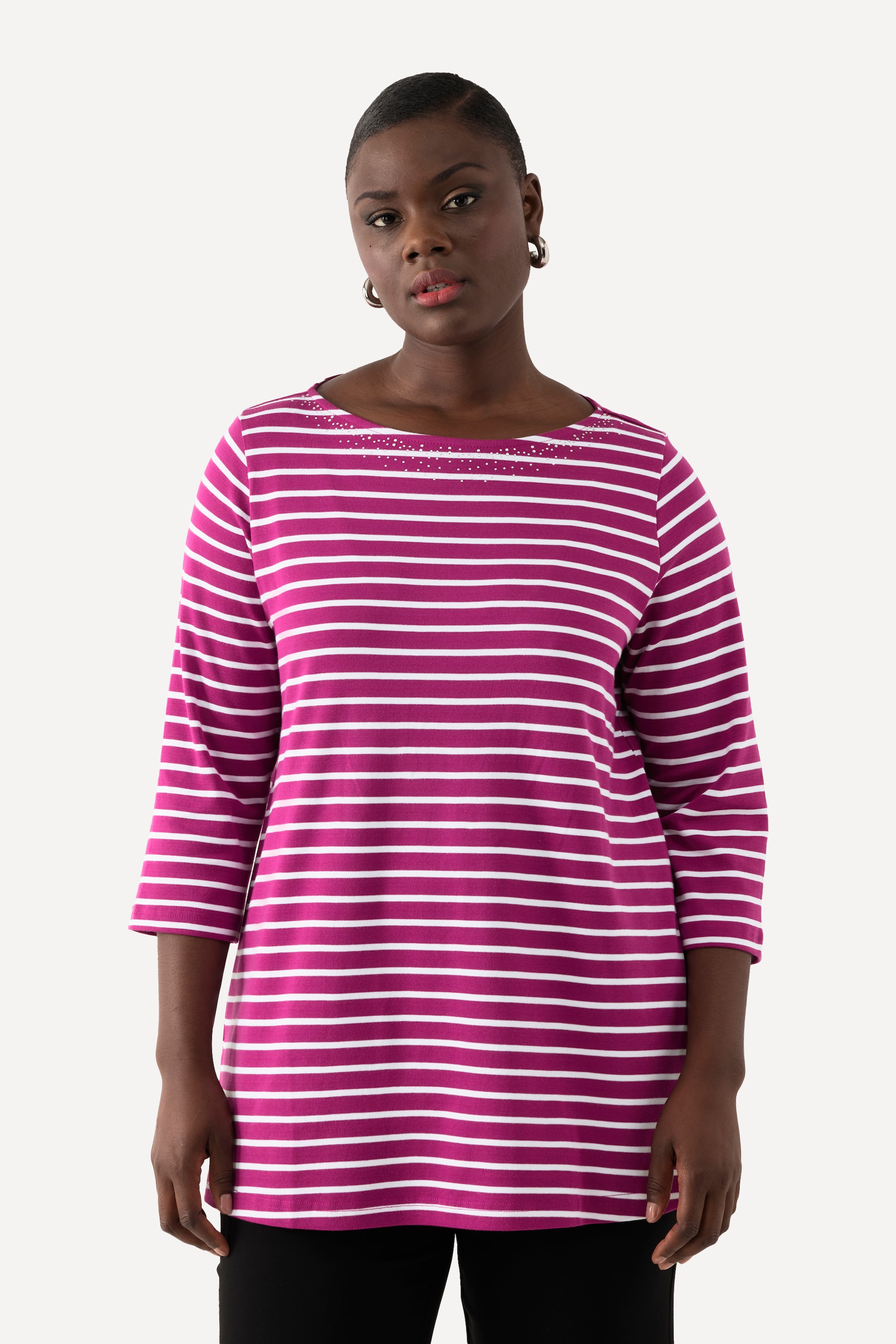 T-shirt rayé en coton Pima. Décolleté bateau, ULLA POPKEN