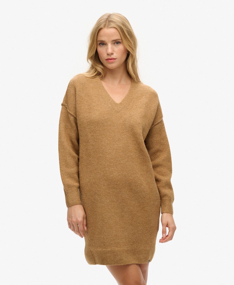 Robe pull en maille à col en V, SUPERDRY