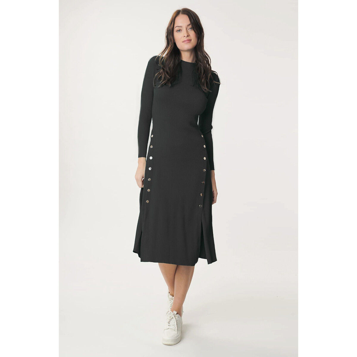 Gemma Ribbed Midi Dress with Side Buttoning