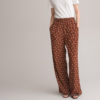 Polka Dot Print Trousers with Wide Leg LA REDOUTE COLLECTIONS