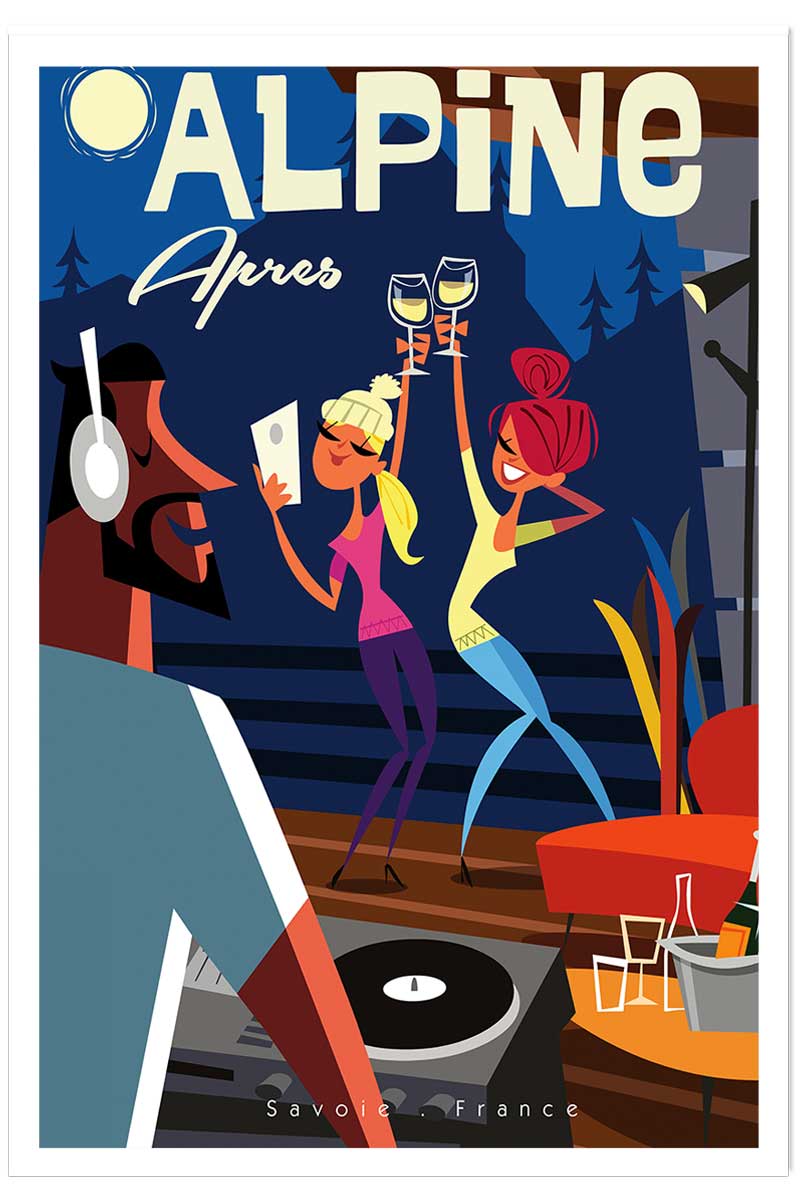 Poster vintage after ski en savoie, HEXOA