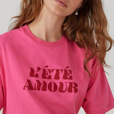 Slogan Print Cotton T-Shirt with Crew Neck LA REDOUTE COLLECTIONS
