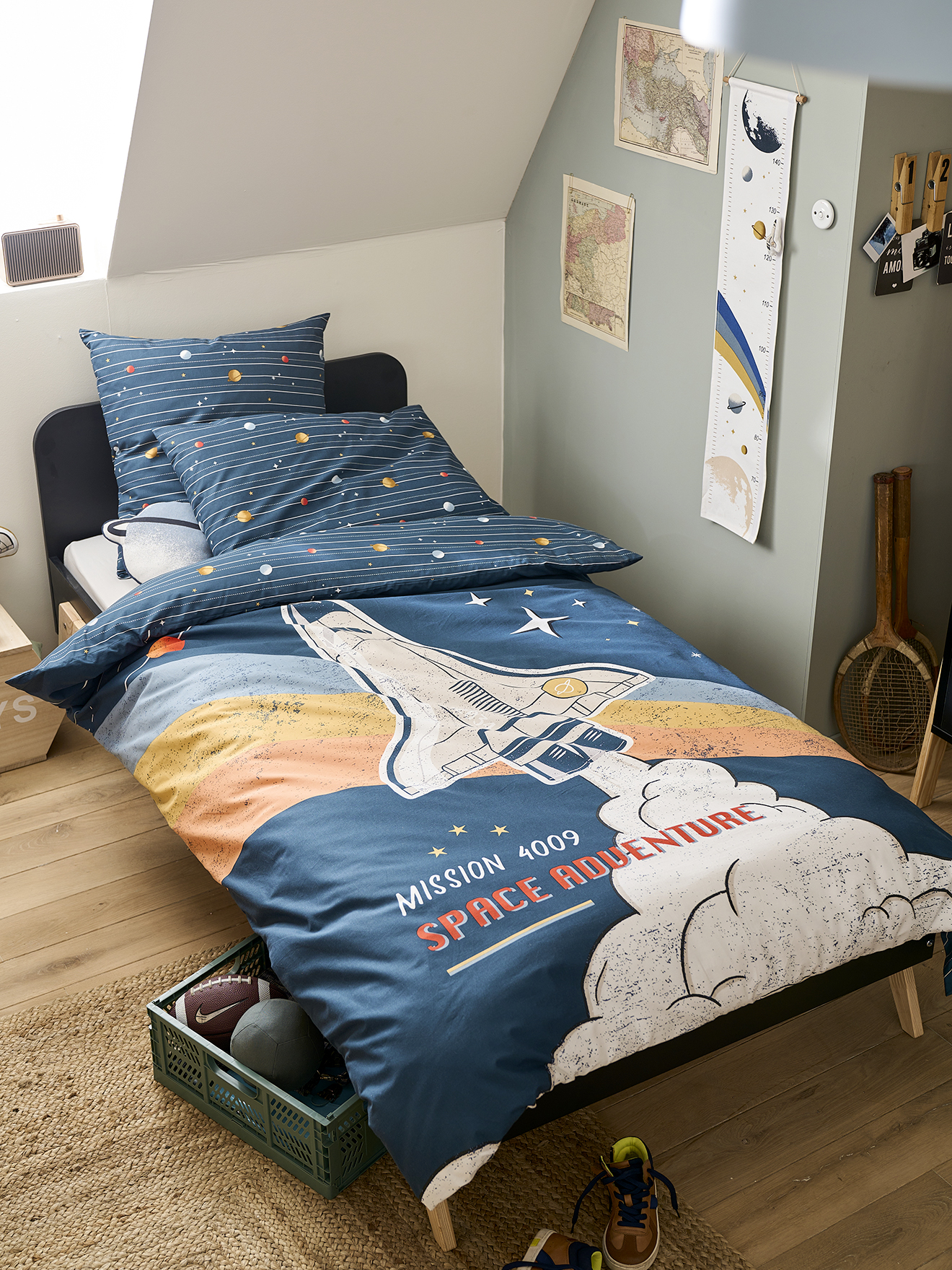 Parure housse de couette et taie d'oreiller avec coton recyclé SPACE ADVENTURE, VERTBAUDET