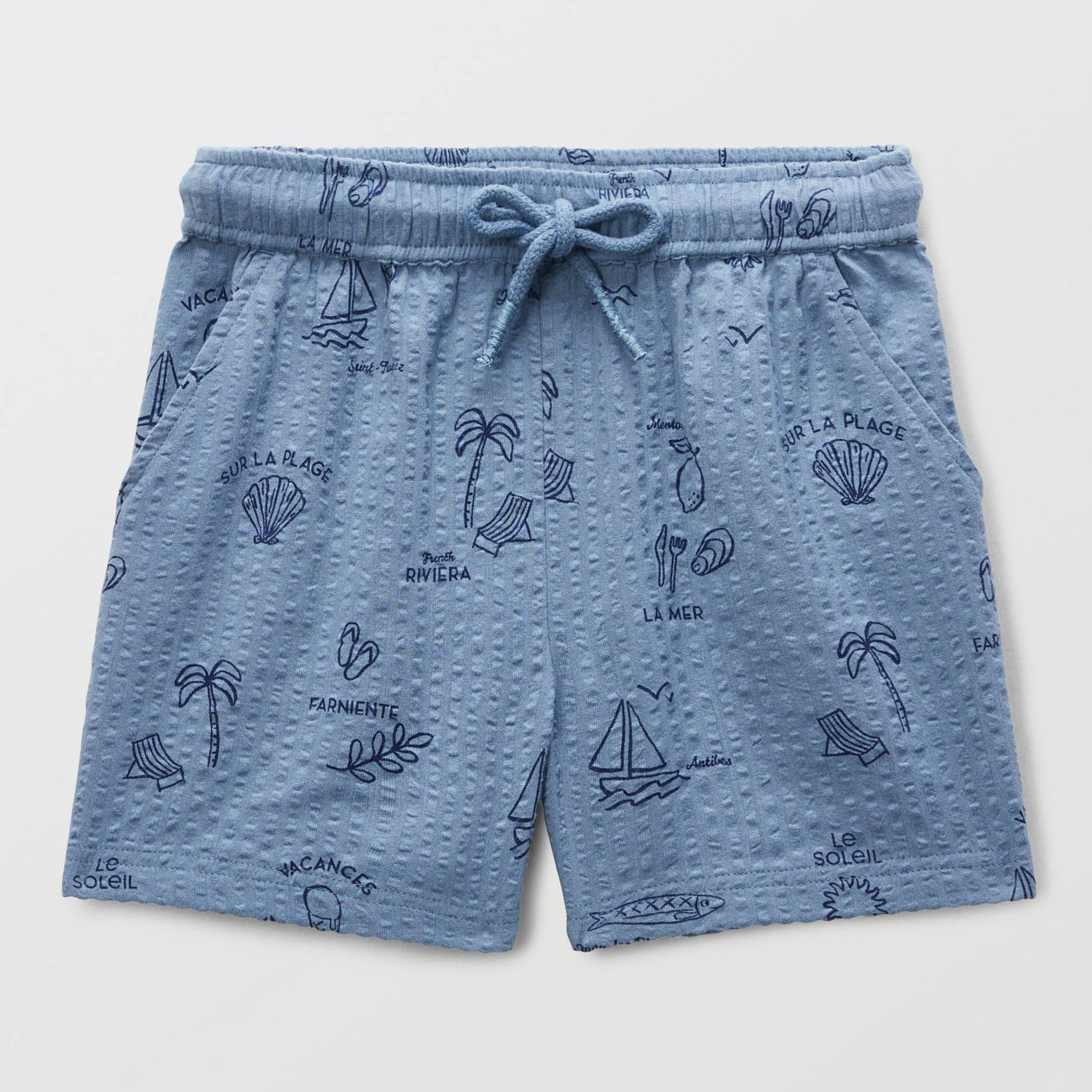 Short élastiqué en seersucker imprimé en coton BIO GOTS, MONOPRIX