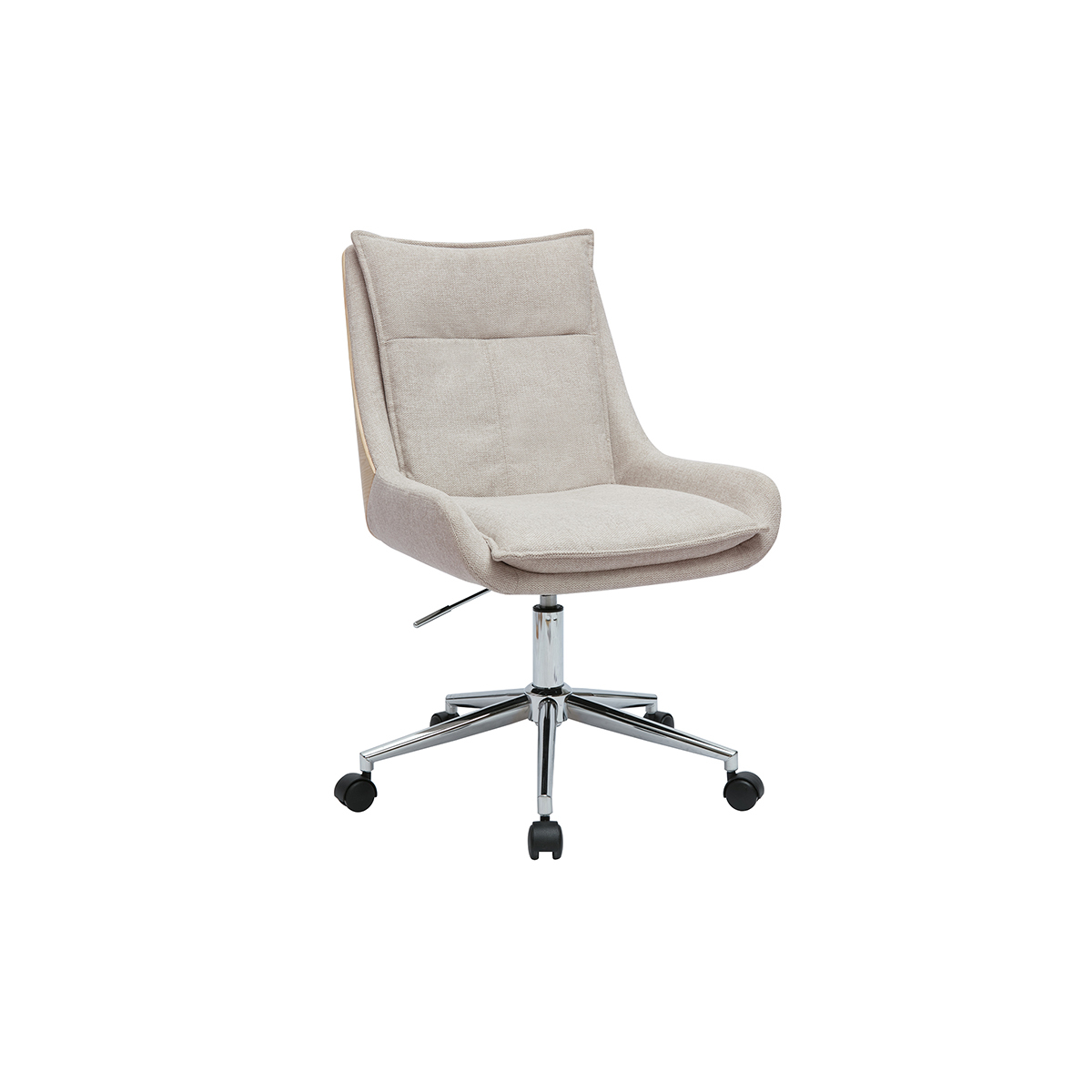 Chaise de bureau à roulettes en tissu effet velours texturé beige et métal chromé BLAISE, MILIBOO