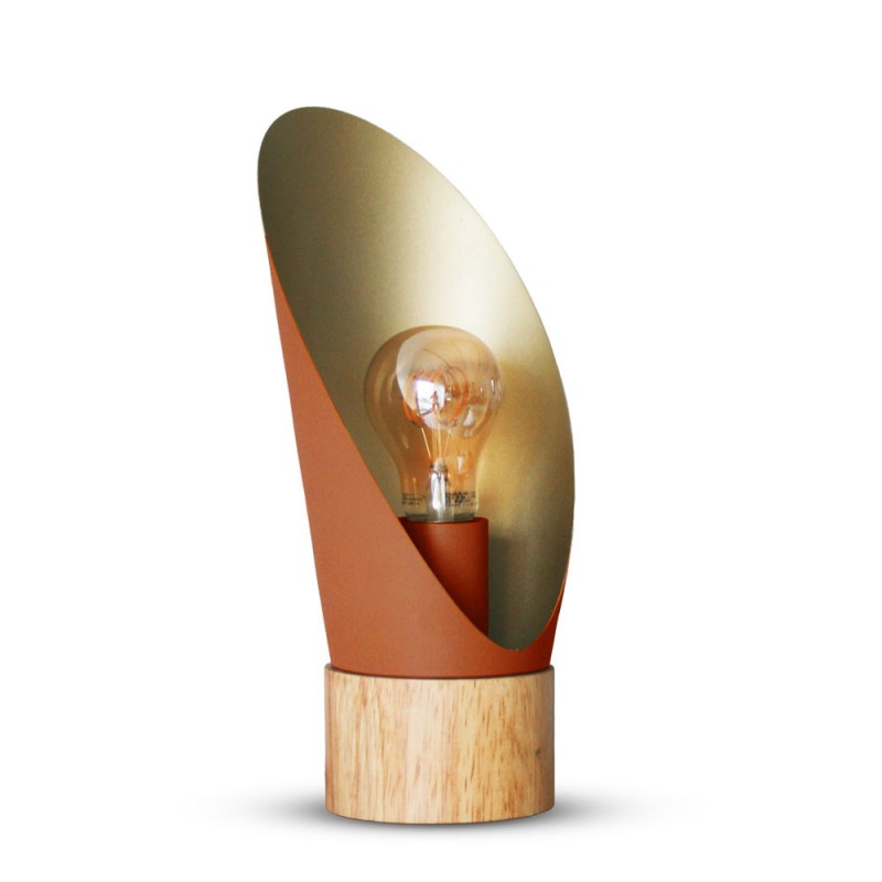 Lampe A Poser Spoon Xl Métal Terracotta Socle En Bois, MILLUMINE