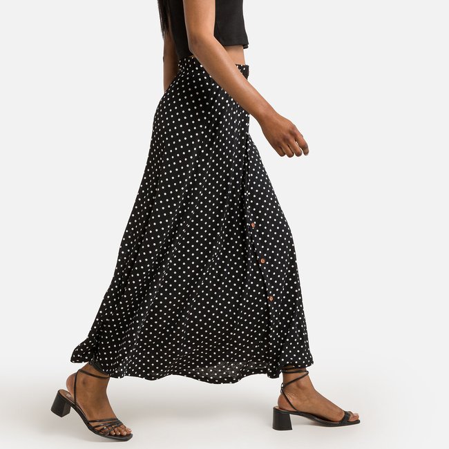Polka dot maxi skirt, black polka dots, Only Tall | La Redoute