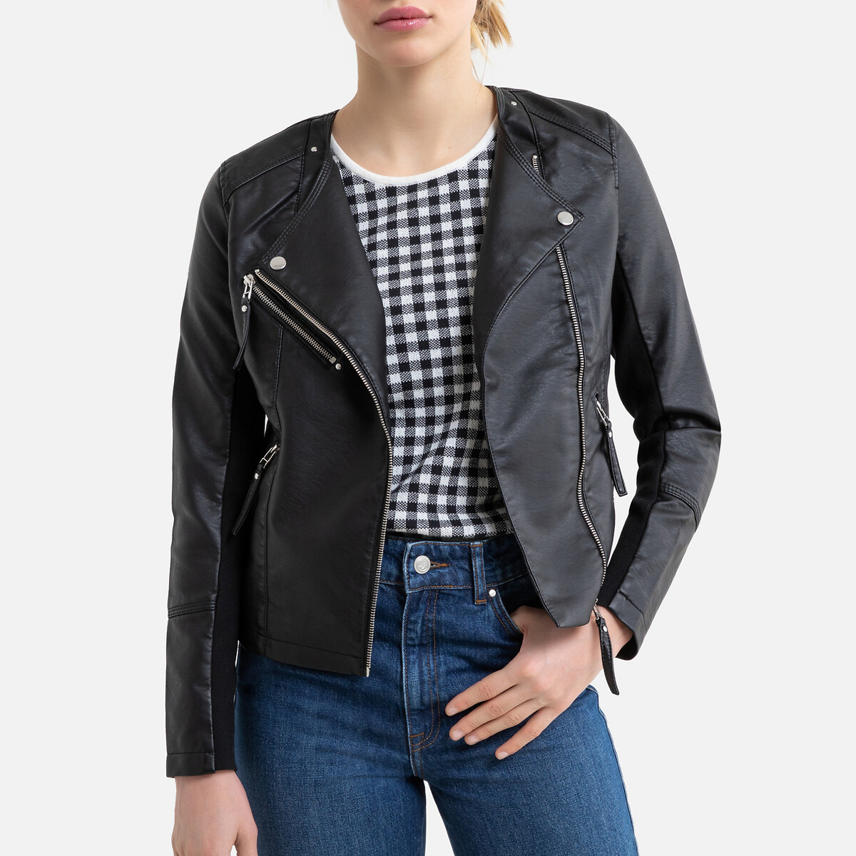 Short faux leather jacket with fastening black Vero La Redoute