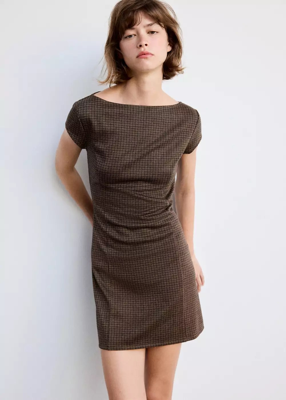 Robe carreaux à manches courtes, MANGO