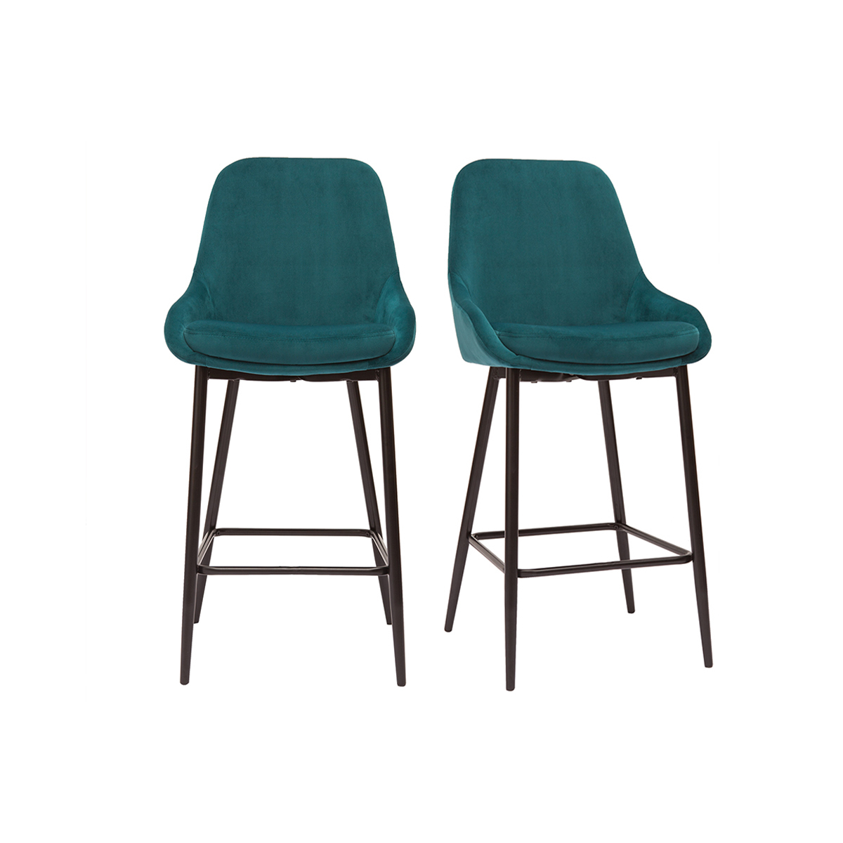 Tabourets de bar en tissu velours bleu pétrole et métal noir H65 cm (lot de 2) HOLO, MILIBOO