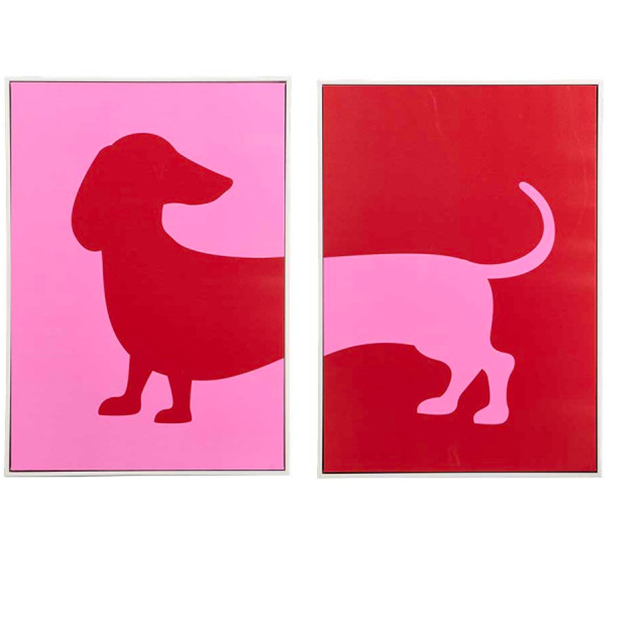 Set de 2 cadres décoratifs bois chien rouge et rose 50x70cm, WADIGA