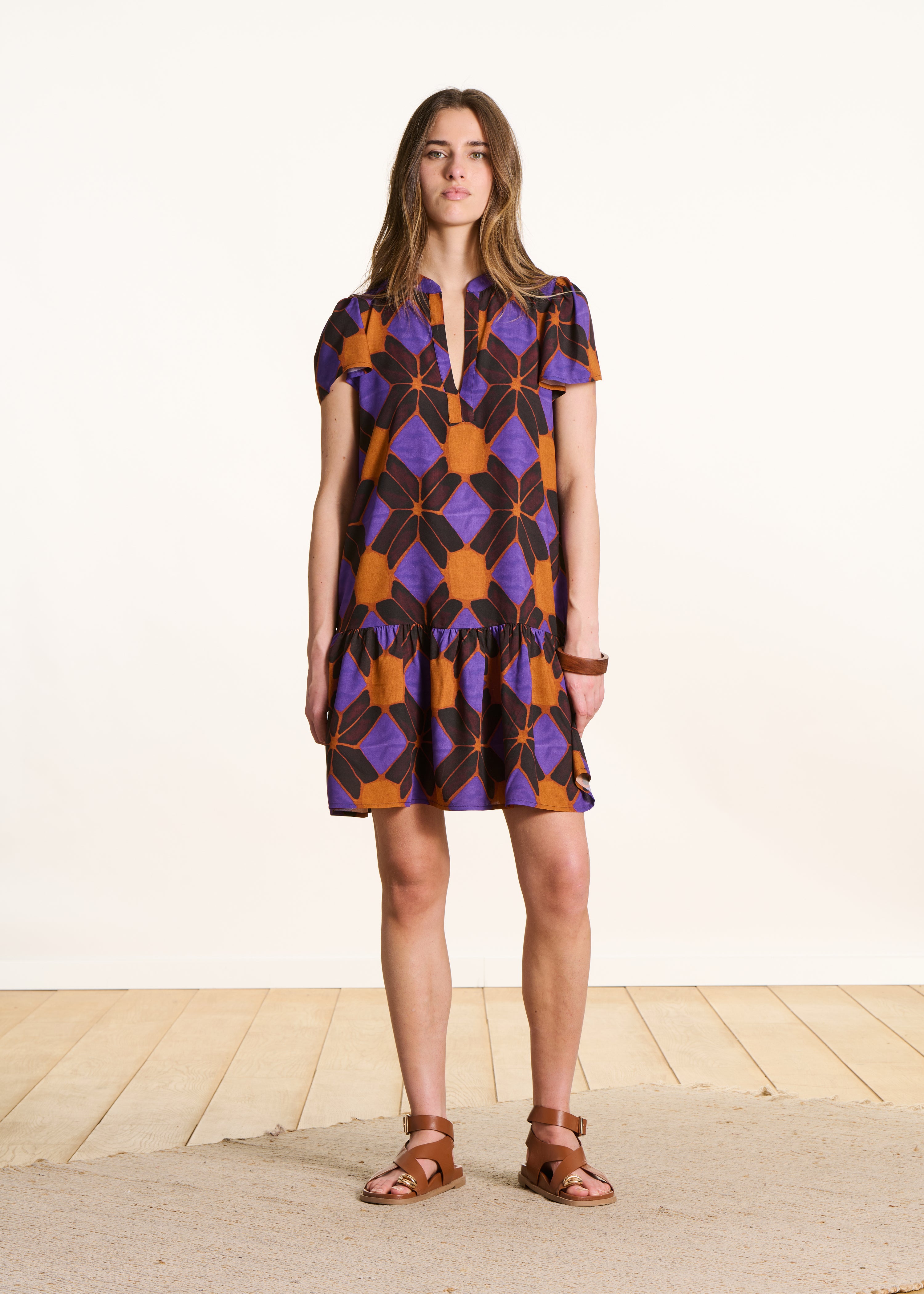 Robe courte à imprimé et manches courtes, LA FEE MARABOUTEE