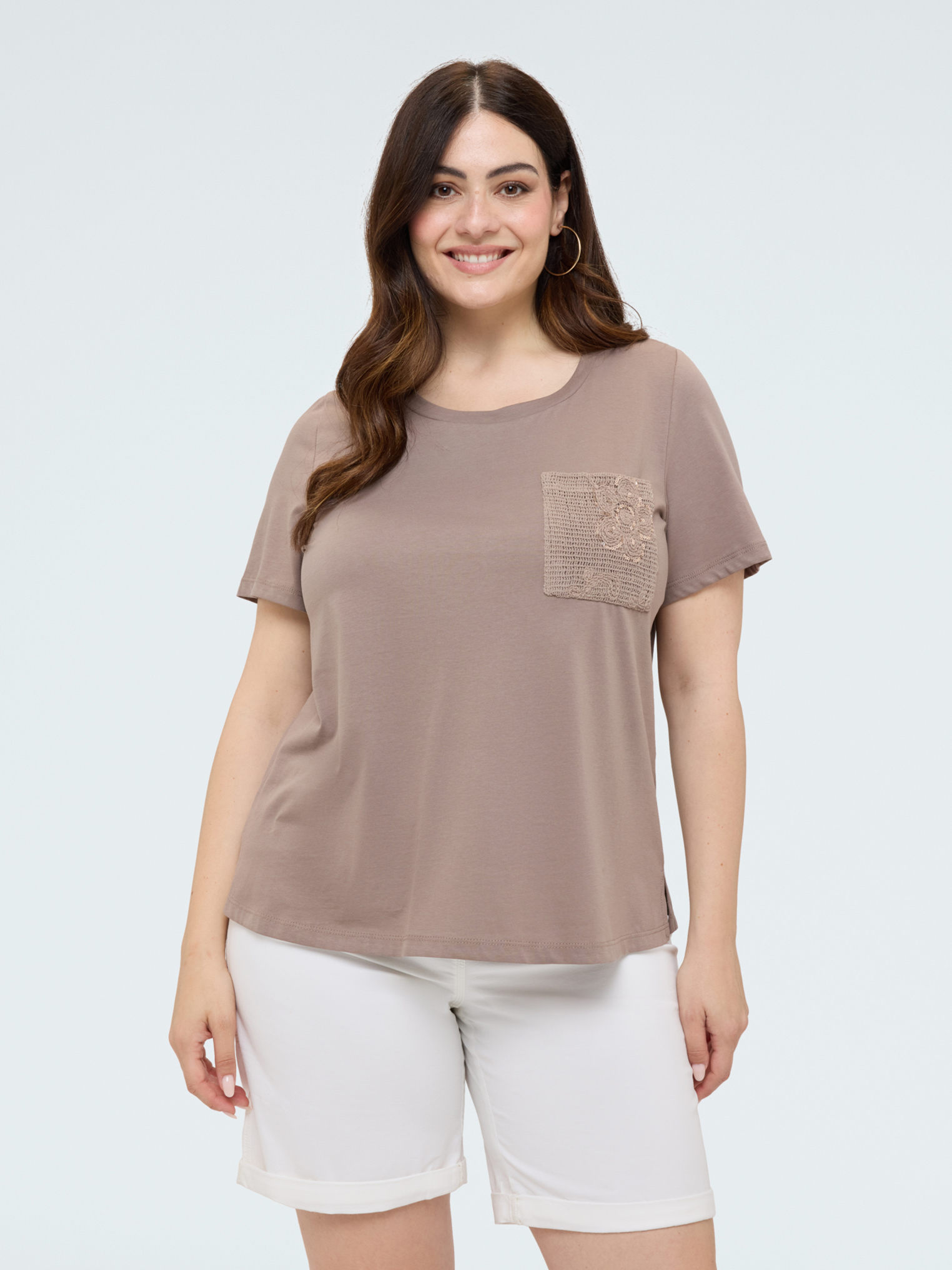 T-shirt avec poche en crochet et paillettes, FIORELLA RUBINO