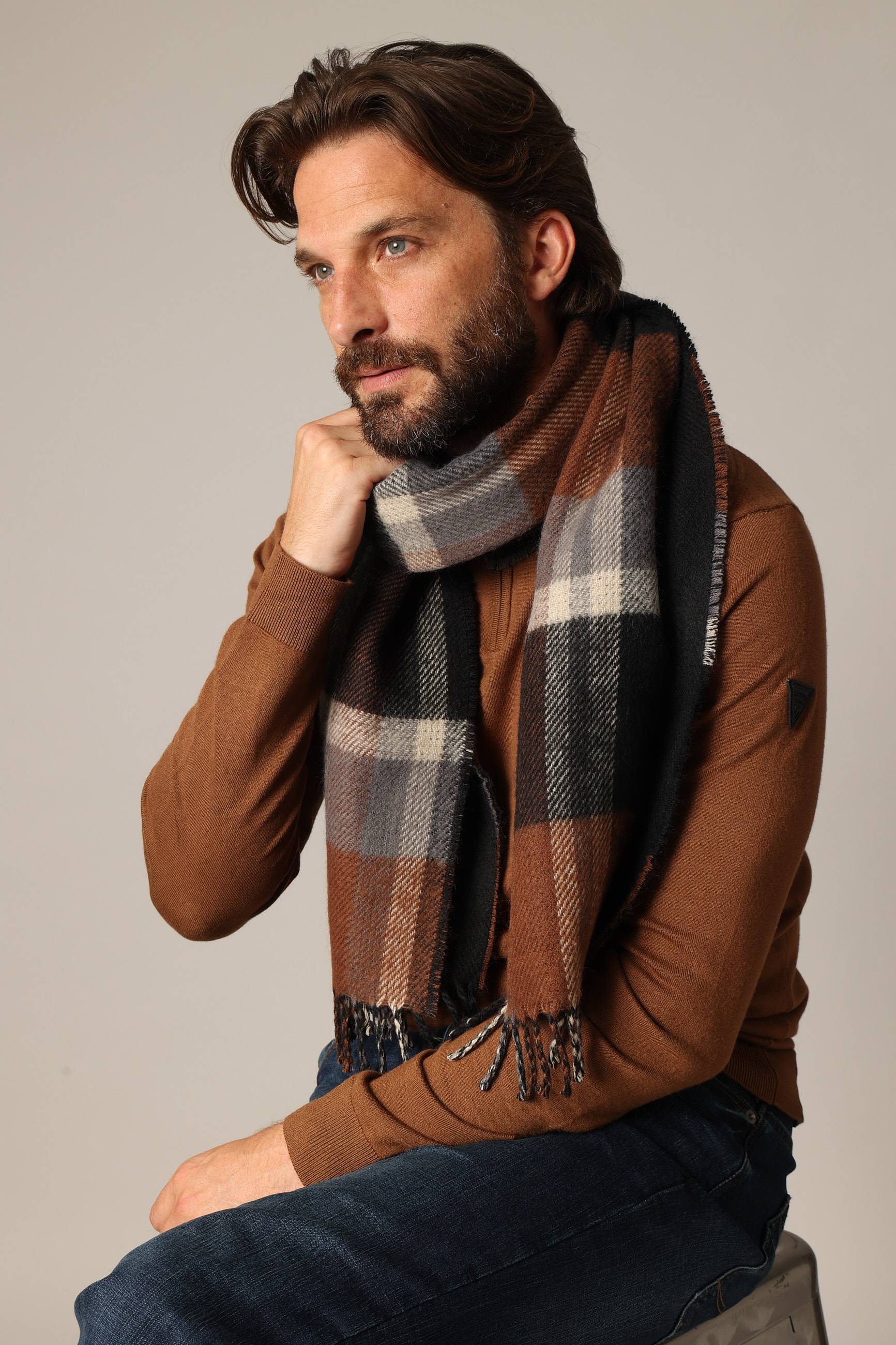Écharpe homme à motif jacquard géométrique SLALOM, DEELUXE